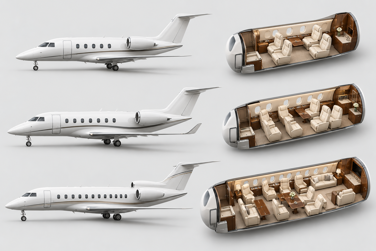 Concept illustration of light jet and its cabin